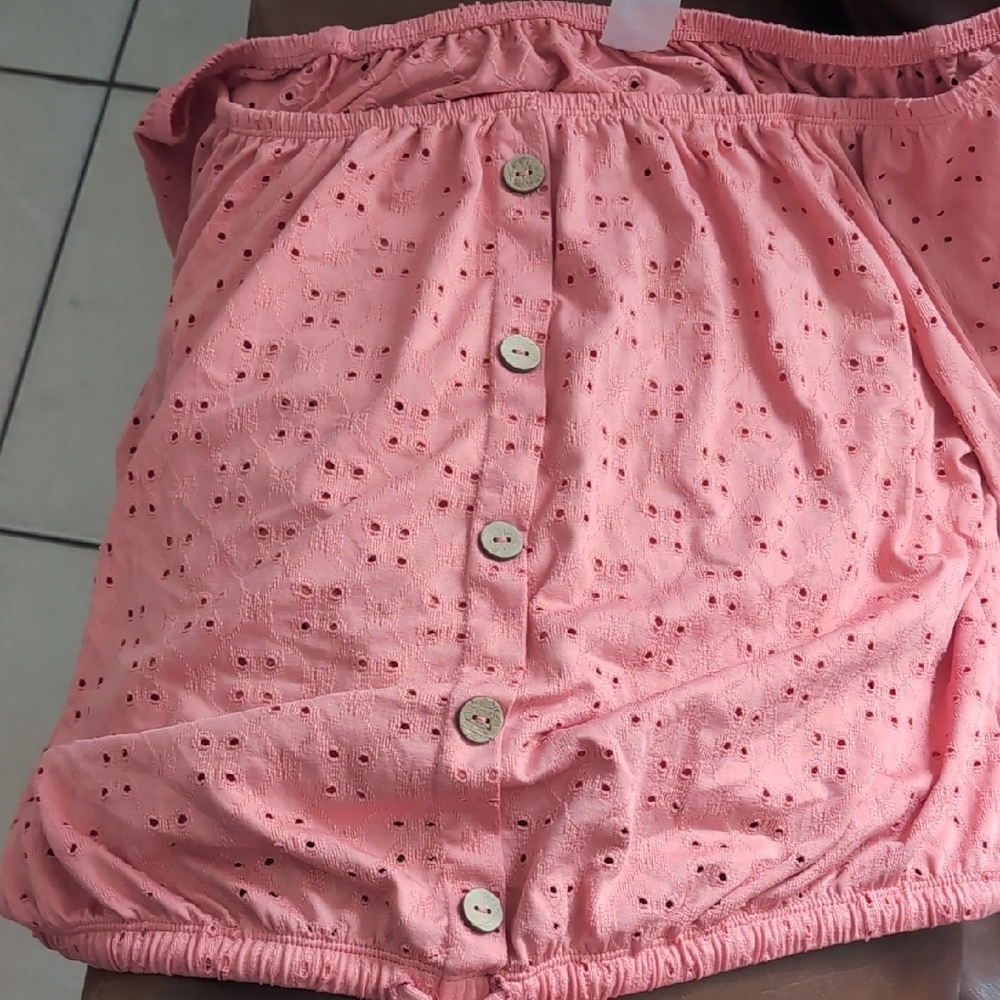 Pink Eyelet Button-Up Top - Picture 2 of 4